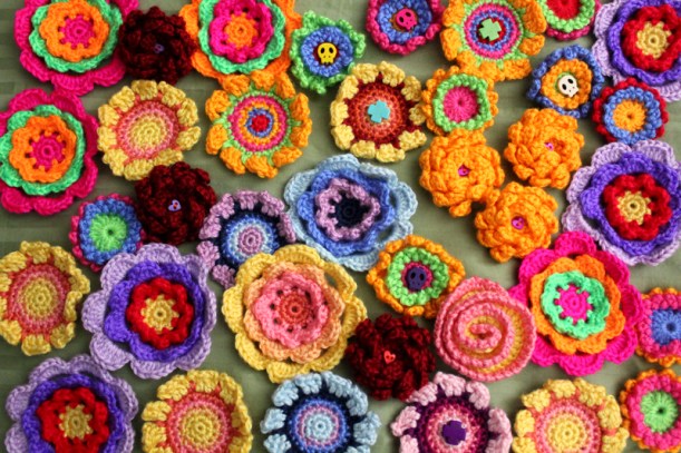 Crochet flower pins