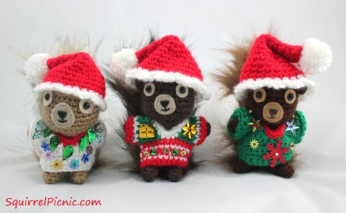 Santa Hats and Ugly Christmas Sweaters for Your Squirrel Friends by Squirrel Picnic