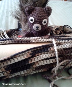 Hodge helps me sew up the seam on the last tree. 