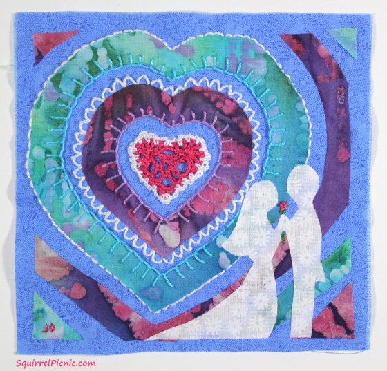 Mixed Media Quilt Square for the Bride by Squirrel Picnic